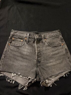 Levi's Black Washed High-Rise Frayed Denim Shorts